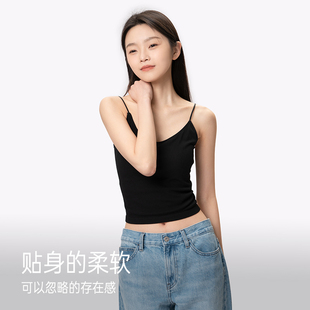 靴下物黑色细肩带美背吊带文胸一体带胸垫女夏季 内搭打底背心 薄款