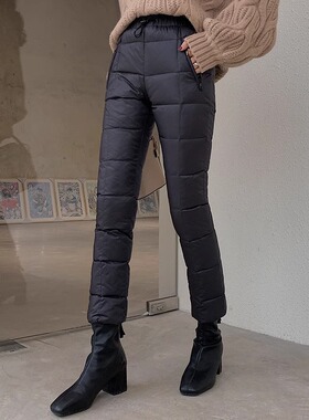 羽绒裤女内外穿高腰加厚白鸭绒时尚宽松休闲修身东北大码保暖棉裤