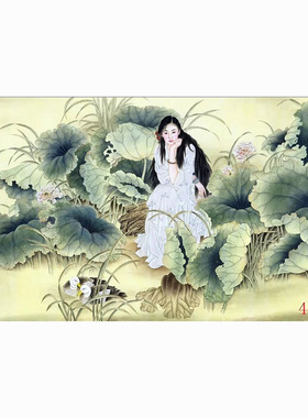 新中式国画人物画字画酒店餐饮火锅墙壁画装饰画挂画静观水中鸳鸯