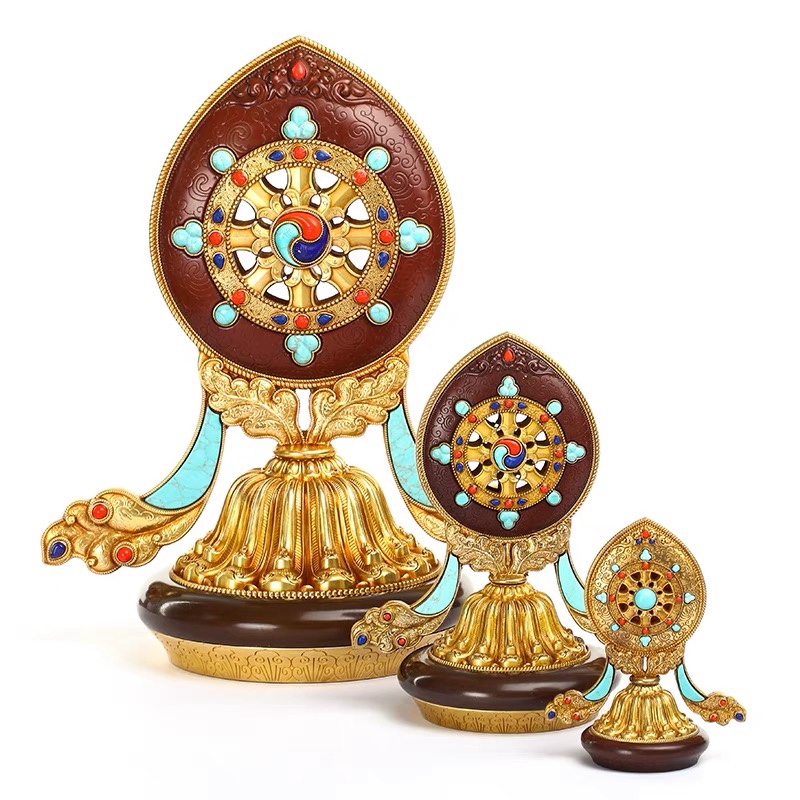 法轮摆件慧宝纯铜精工西藏式民族风用品家用室内轮王七政宝金轮宝