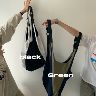 买菜都像是逛韩国书店~！日系感 复古拼色单肩休闲大容量帆布大包