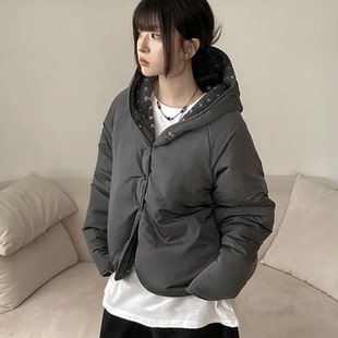 冬天日记 羊羔绒保暖显瘦连帽两面穿棉服 休闲毛绒面包服外套上衣