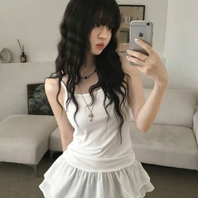 夏日小记 芭蕾风裙摆拼接吊带裙 叠穿内搭白色氛围感打底背心上衣