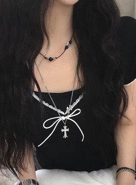 夏日小记 芭蕾风蝴蝶结蕾丝短袖T恤 纯欲风灰色百搭修身短款上衣