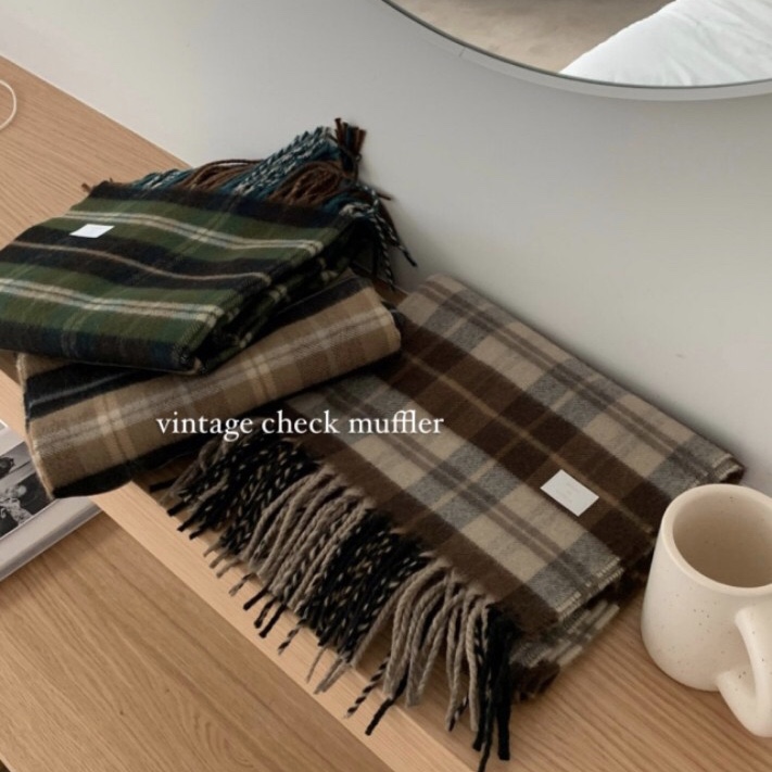 巧克力仿羊绒格纹流苏围巾