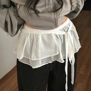 春天记事簿 双丝带荷叶边半身裙 芭蕾风叠穿百搭系带mini短裙