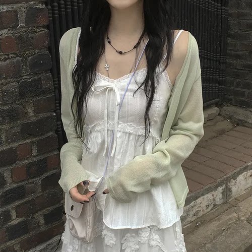 夏日小记 荷叶边细褶蕾丝纽扣吊带小衫 法式纯欲风百搭背心上衣