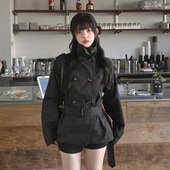 美式 风衣外套 单排扣收腰夹克百搭上衣 双扣高领系带短款 预习春天