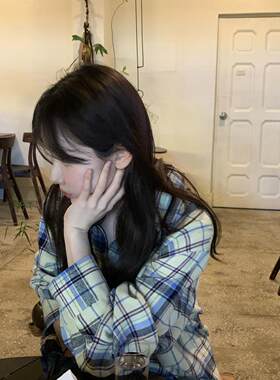 蛋糕店约会 少女奶油系 复古休闲格子衬衫 日系宽松长袖格纹上衣