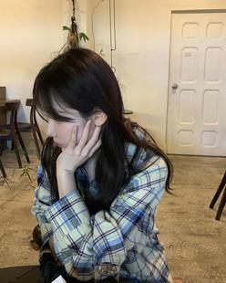 日系宽松长袖 复古休闲格子衬衫 格纹上衣 少女奶油系 蛋糕店约会