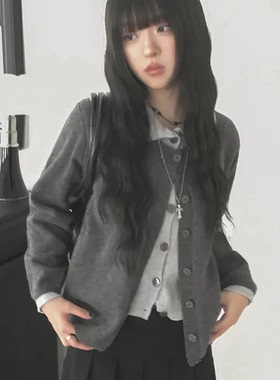 秋天日记 格雷系灰色针织衫毛衣外套 秋冬日系宽松百搭开衫上衣