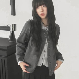 秋天日记 格雷系灰色针织衫毛衣外套 秋冬日系宽松百搭开衫上衣