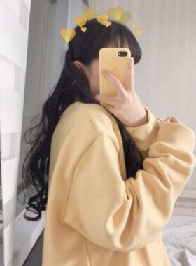 夹心奶油黄 奶fufu的黄色~ 日系圆领卫衣 韩国学院宽松套头加绒衫