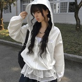 上衣 休闲宽松防晒薄款 夏日小记 芭蕾风蝴蝶结刺绣蕾丝连帽外套