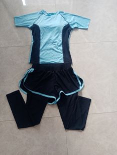 特价日本原单防嗮短袖长裤2件套两用泳衣漂流衣浆板衣服偏小可串