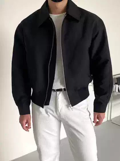 Black Flight Jacket for Men, Trendy Casual Spring and Autumn New Fashion Baseball Jacket, American-Style Lapel Cotton Jacket