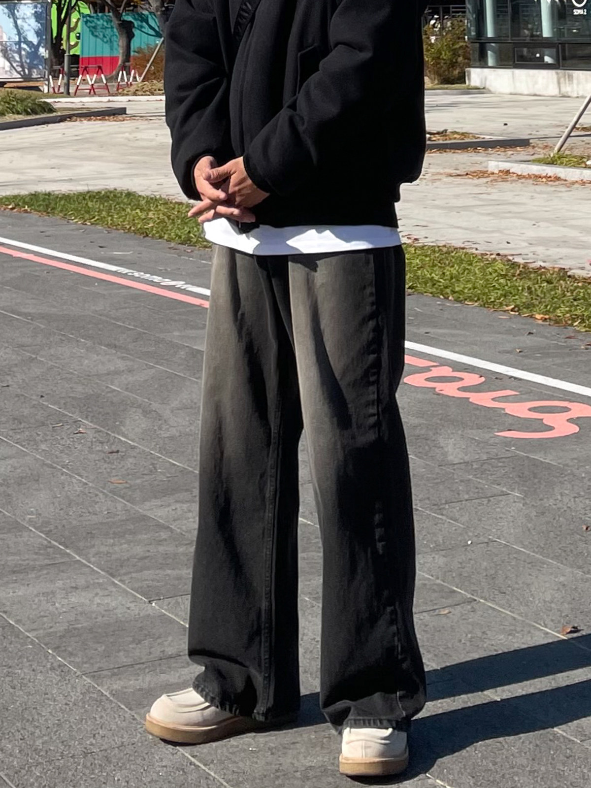 BLACK DENIM TROUSERS MENS SUMMER 2024 NEW HONG KONG STYLE RETRO DISTRESSED WASHED VERSATILE LOOSE WIDE-LEG STRAIGHT PANTS