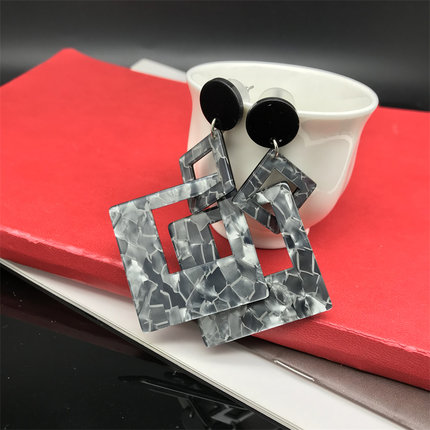 几何正方形菱形夸张长耳环 欧美百搭大耳饰earrings 闺蜜小礼物