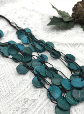 外出游玩拍照木质圆片防过敏项链三层绒绳演出棉麻风项链necklace