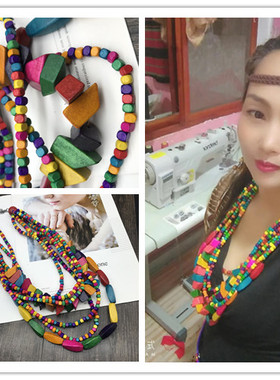 复古木质波西米亚风多彩项链