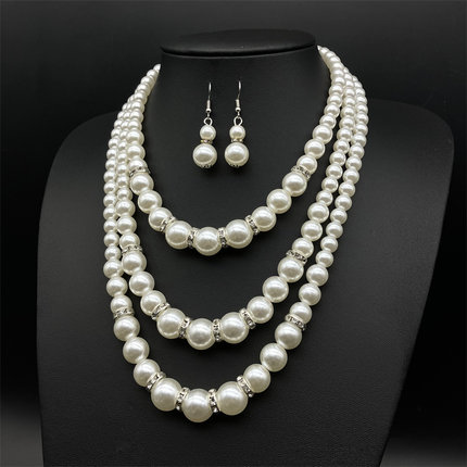 三层仿珍珠项链套装jewelry古装演出拍照走秀饰品Necklace复古项