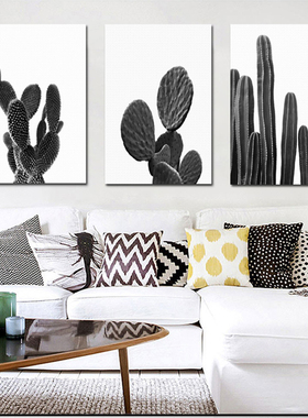 黑白灰色仙人掌装饰画 商业酒店油画挂画墨西哥美洲风格无框画