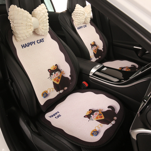 汽车坐垫四季通用秋冬季亚麻座垫可爱网红座椅套新款高级感座套女