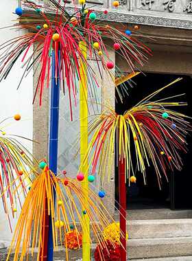 竹筏烟花新年装6饰创意22年马装0饰品氛围布置店OQB铺幼儿园商场