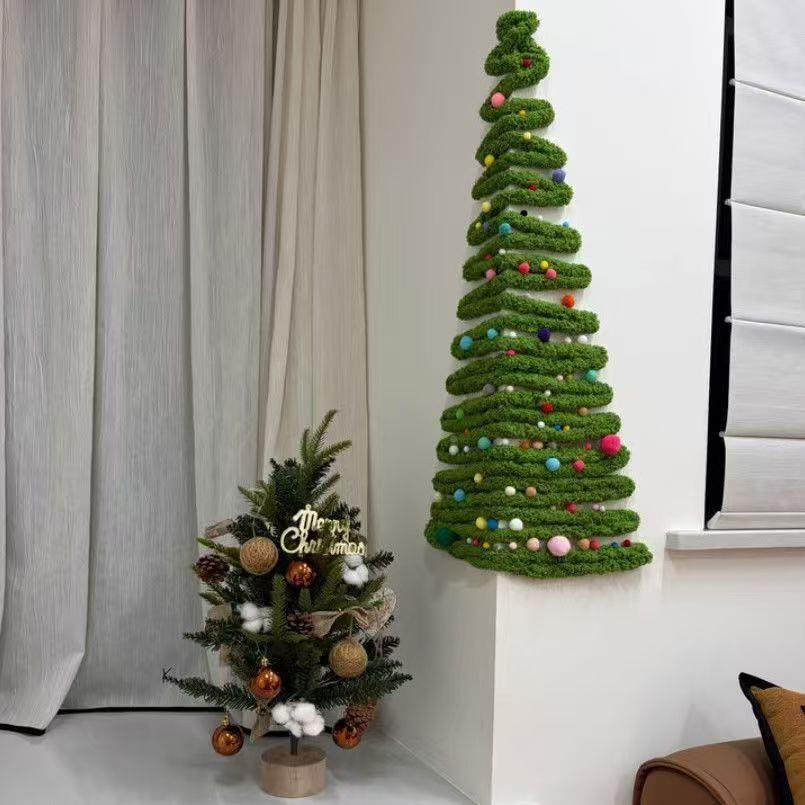 墙角毛诞无树绿色diy猫尾巴超粗线毛线圣诞庆创意节礼圣品氛围布