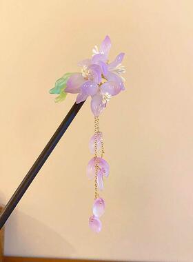 紫MMR藤花发夹花发流苏木制夹优雅美丽的夹优雅的中汉国风发新饰