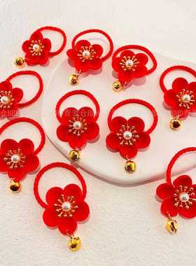 宝宝绳红头花新年头铃铛发圈儿童皮筋发夹饰NBQ拜年女童头发饰发