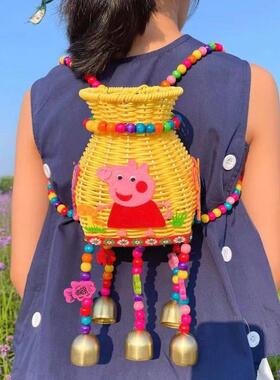 创意采儿背童小风铃民族风格手工儿童背包背包GAJ表演道包具茶竹