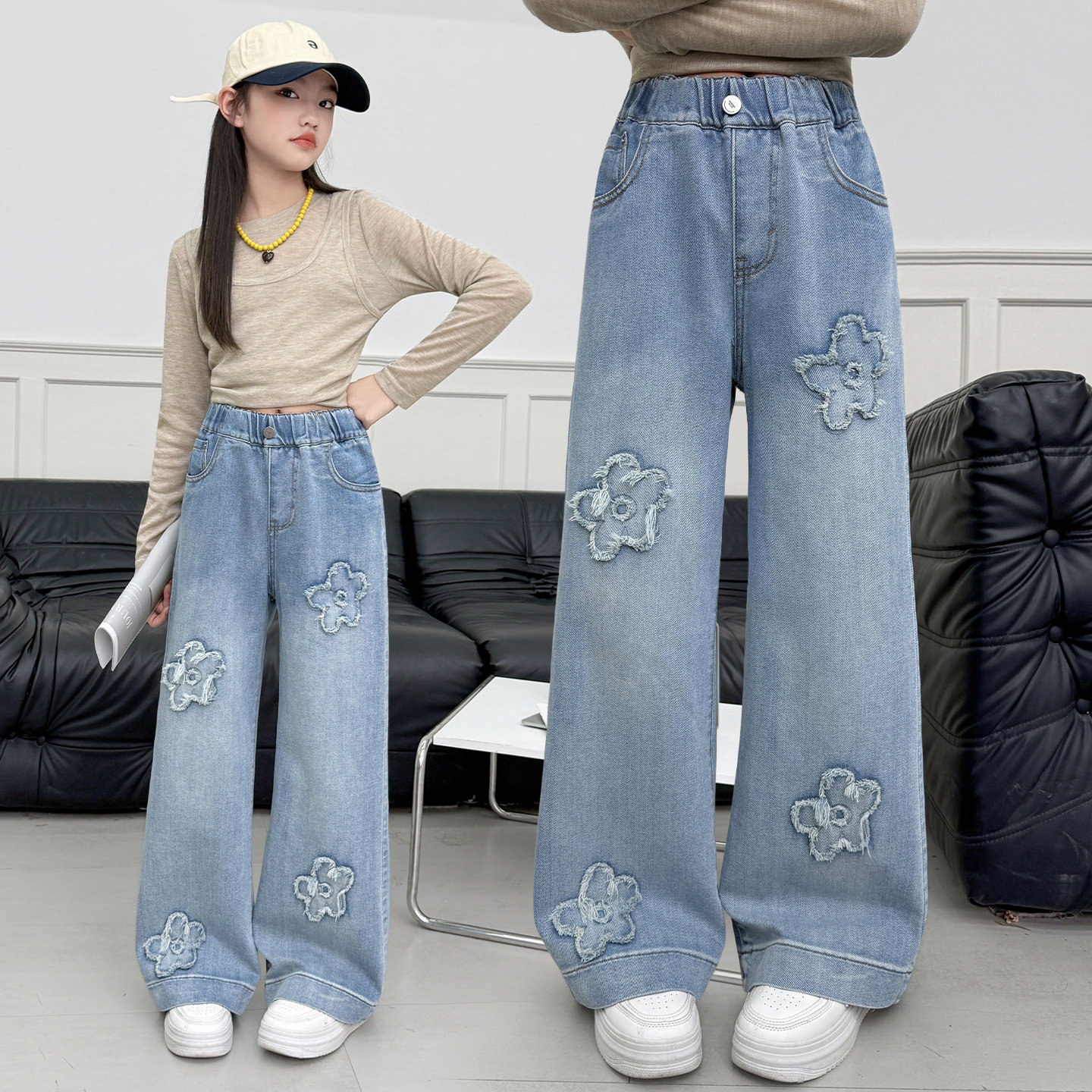 女童窄版直筒裤春装新款洋气儿童显瘦牛仔裤大童女孩春装阔腿裤子,童装/婴儿装/亲子装,裤子,淘宝优惠券,粉丝福利购,淘宝优惠卷