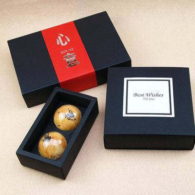 磨砂金色蛋黄酥盒子2粒装 蛋黄酥包装盒礼盒手提打包盒礼盒