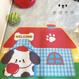 生活予你卡通格子小屋家用入户门地垫进门玄关门垫可裁剪门口脚垫