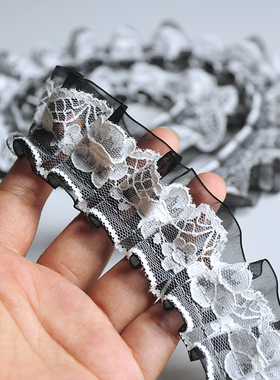 4CM欧根纱工字褶蕾丝花边手工DIY芭比娃娃衣服辅料新品推荐黑白色