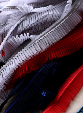 6CM宽加密蕾丝花边辅料褶皱丝带百褶花边荷叶边网纱花边白色蓝色