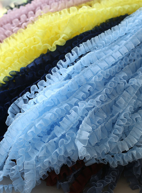 2.5CM宽雪纱带褶皱袖口diy娃娃衣服装蕾丝领口花边辅料装饰黑色