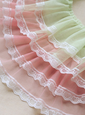 17新款白色CM双层网纱蕾丝立体缩褶花边 衣服辅料手工iy饰品绿色