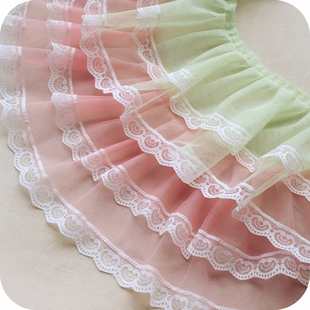 17新款 衣服辅料手工iy饰品绿色 白色CM双层网纱蕾丝立体缩褶花边