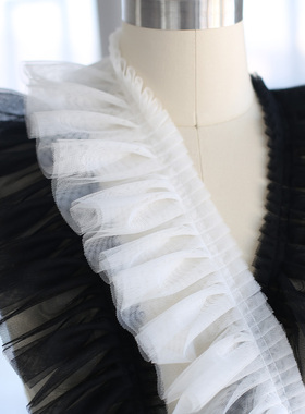 10CM宽双层网纱花边加密蕾丝顺褶花边手工diy洛丽塔衣裙花边辅料