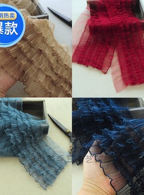 18CM黑色花边百褶蕾丝辅料花边洛丽塔床裙蛋糕裙摆花边装饰领口