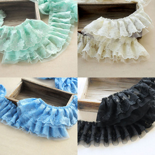 8厘米网纱刺绣贝壳褶子蕾丝花边布料手工娃娃裙子衣领装饰裙边