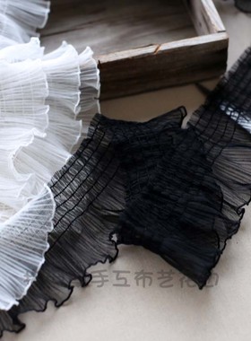 10CM白黑色弹力缩褶荷叶边压皱蕾丝花边 手工diy松紧袖口衣领2020