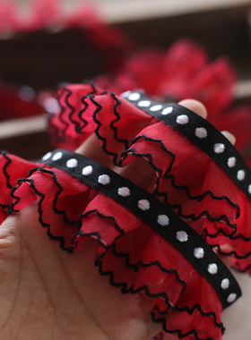 欧根纱狗牙褶皱蕾丝花边辅料丝带百褶花边荷叶边纱花边波点黑色