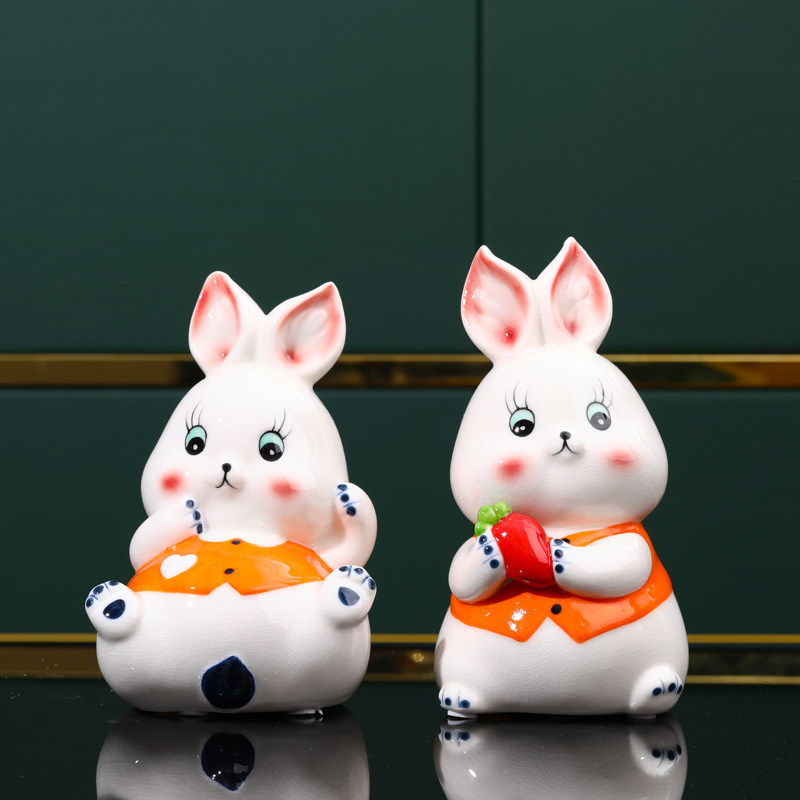 客厅摆件陶瓷糖果色兔子创意卧室装饰玄关家居桌面办公室小摆件设
