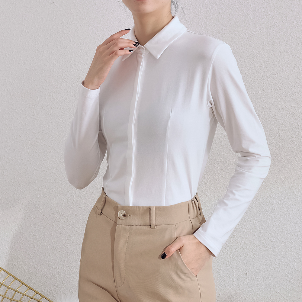 通勤长袖针织纯棉收腰修身衬衫女