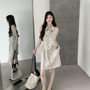 grapestone 葡萄籽-小女人挂脖显瘦小心机连衣裙（含30亚麻）3105