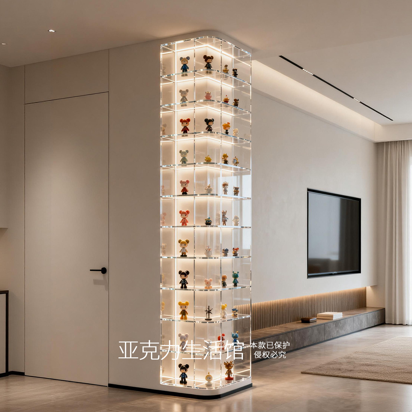 定制家用转角手办玩具展示柜盲盒公仔娃娃收纳透明展示墙带灯发光,住宅家具,家用陈列柜,淘宝优惠券,粉丝福利购,淘宝优惠卷