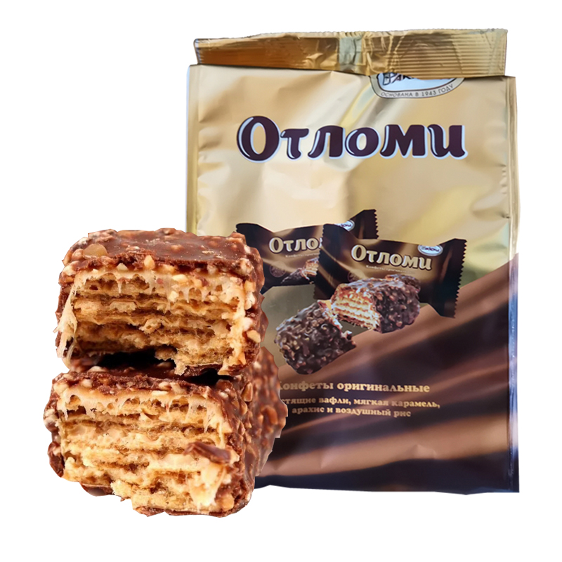 俄罗斯进口阿孔特奥特焦糖巧克力威化 碎花生瓦夫威化饼干260克袋